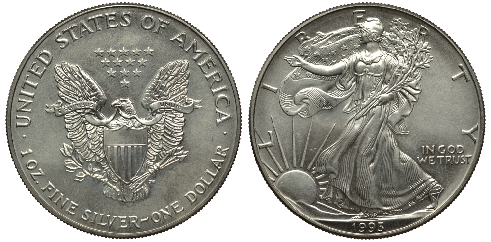 США 1 доллар 1993 шагающая свобода KM 273 серебро UNC 1084-6-33