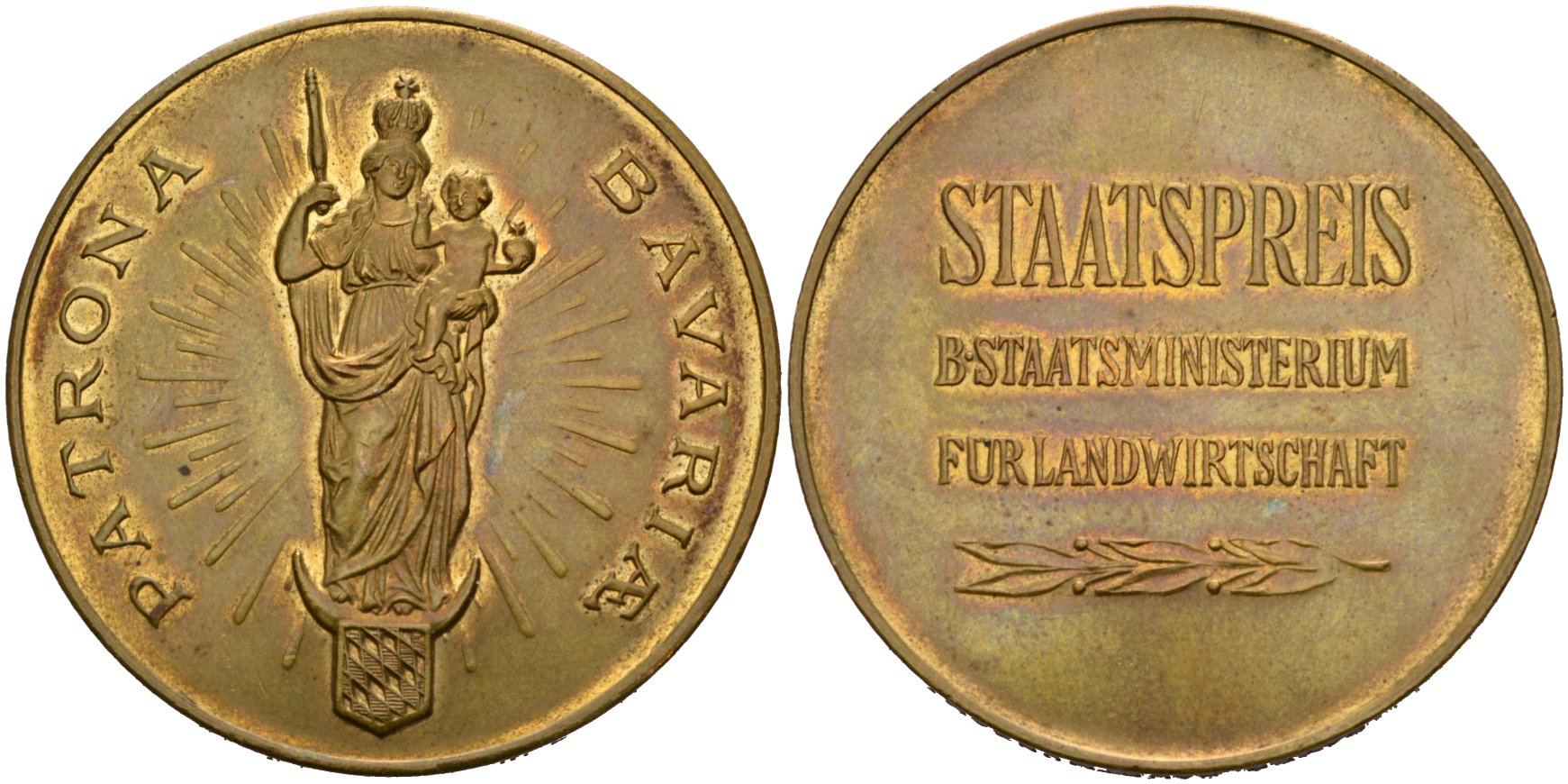 Бавария медаль ND Государственная премия от Министерства сельского хозяйства, позолота, диаметр 41 мм. бронза 1095-7-43