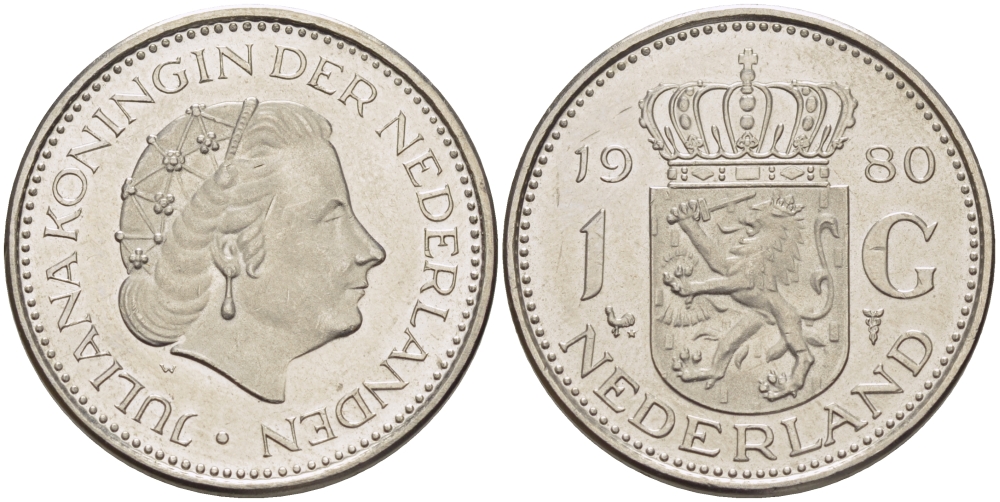 Нидерланды 1 гульден 1980 Юлиана (1948-1980) KM 184а никель 31-856