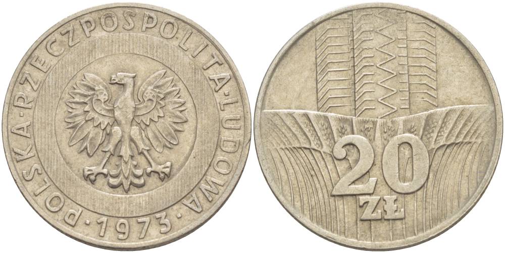 Польша 20 злотых 1973 монетный двор Кремница KM 67, Parchimowicz 245a медно-никель 4542-1213