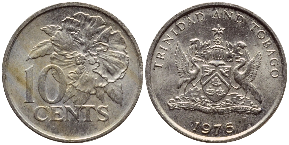 Тринидад и Тобаго 10 центов 1976 цветок гибискуса KM 31 медно-никель 4396-848