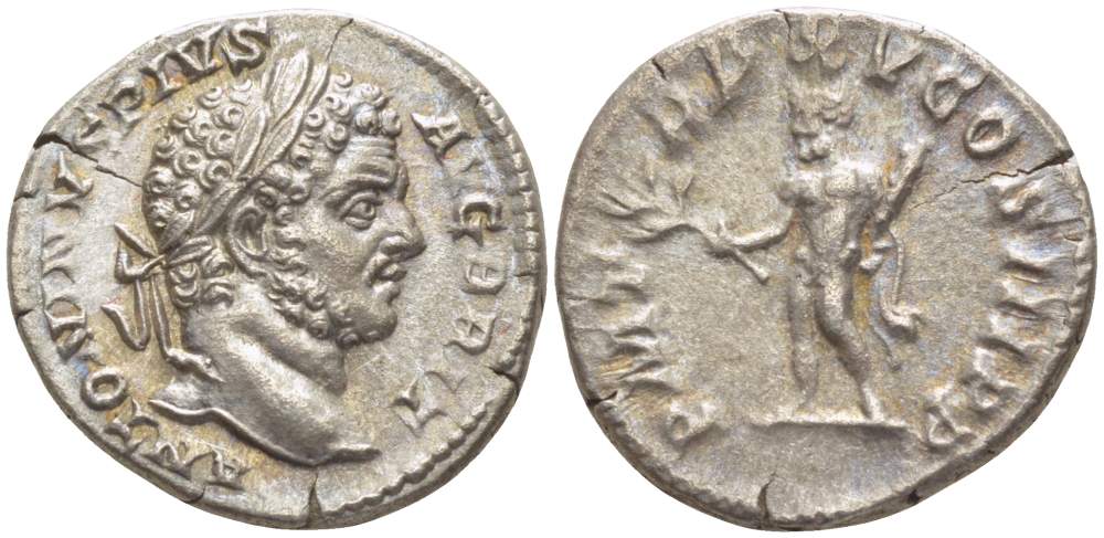 Римская Империя денарий 212 Каракалла, ANTONINVS PIVS AVG BRIT, бюст императора / PM TRP XV COS III PP, Геракл, Рим, 3,39 гр RIC 192 серебро 1073-18-63