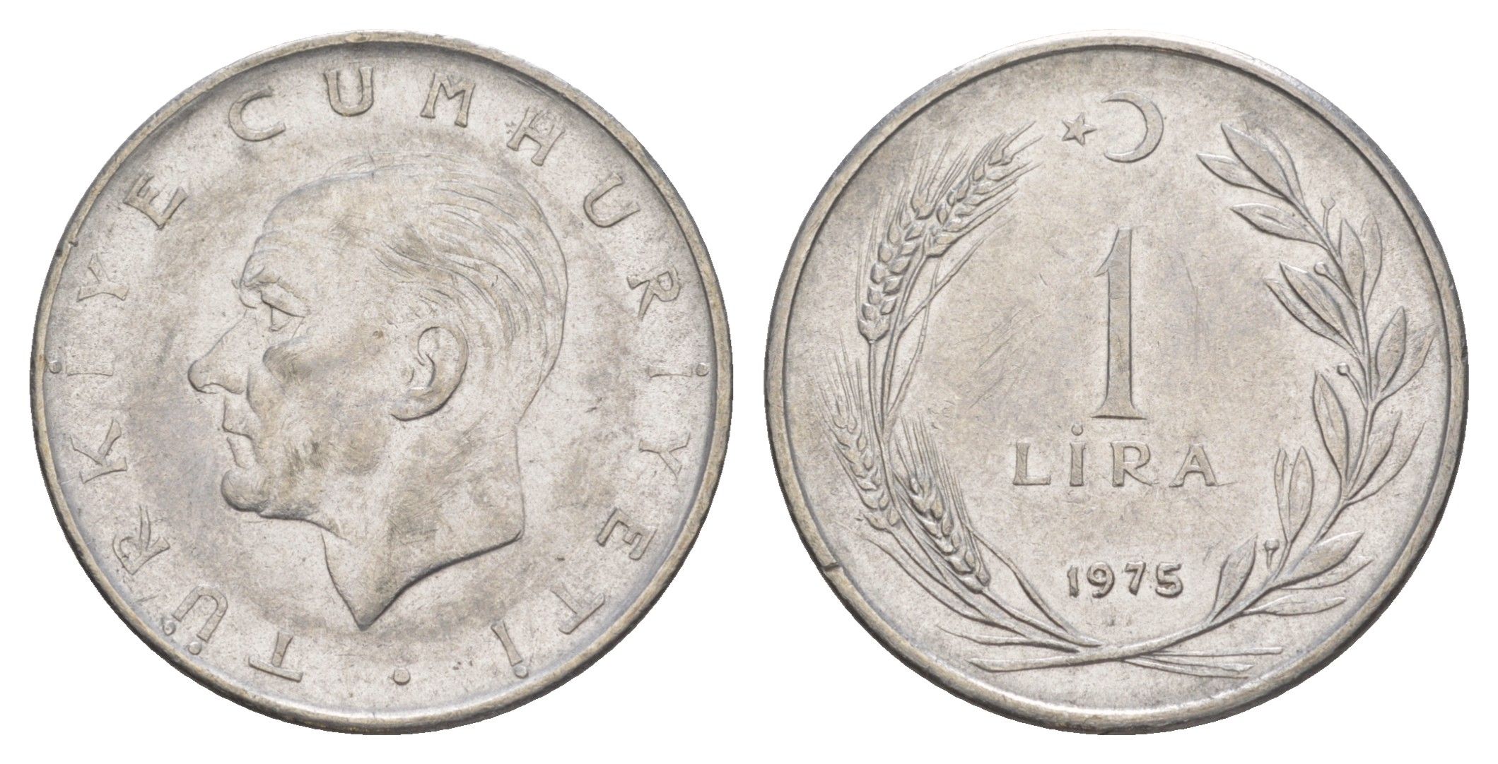 Турция 1 лира 1975 Кемаль Ататюрк KM 889a.2 нержавеющая сталь 4648-752