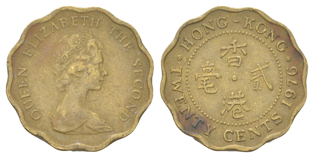 Гонконг 20 центов 1976 KM 36 никель латунь 4627-864