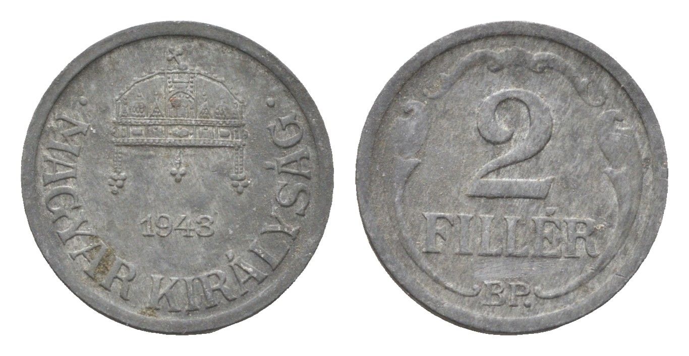 Венгрия 2 филлера 1943 BP KM 519 цинк 4665-544