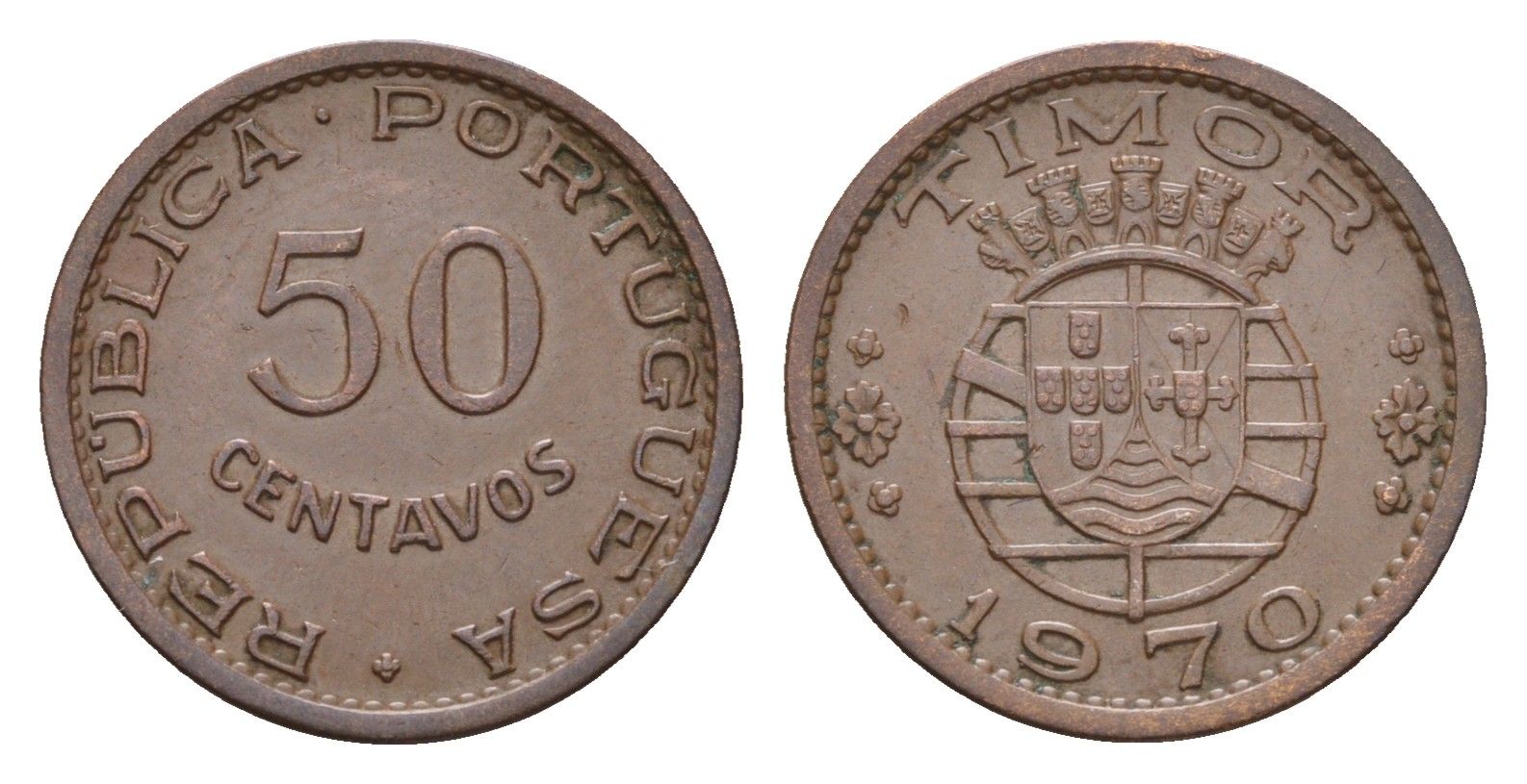 Португальский Тимор 50 сентаво 1970 год-тип KM 18 бронза 4669-736