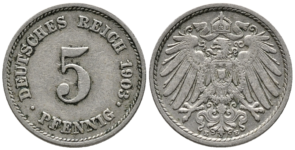 ГЕРМАНИЯ 5 ПФЕННИГОВ 1903 E KM 11, J. 12 медно-никель 39-764