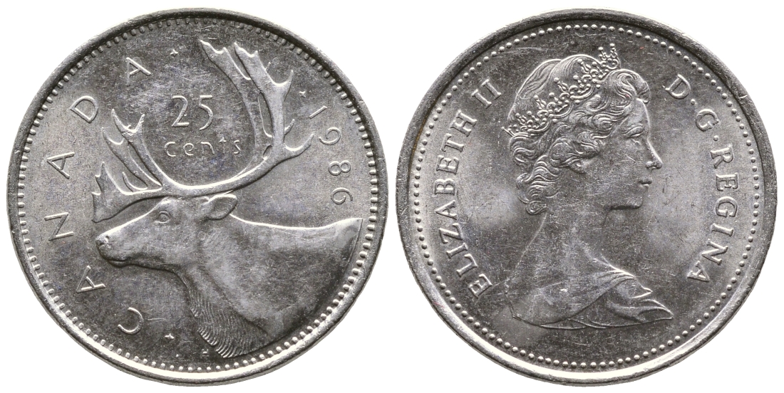 Канада 25 центов 1986 Елизавета II (1952-2022), олень KM 74 никель 4364-2123