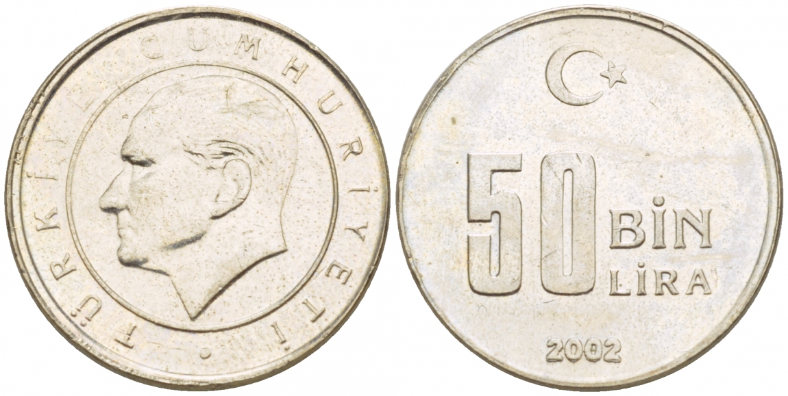 Турция 50000 лир 2002 Мустафа Кемаль Ататюрк KM 1105 медь никель цинк 4392-1261