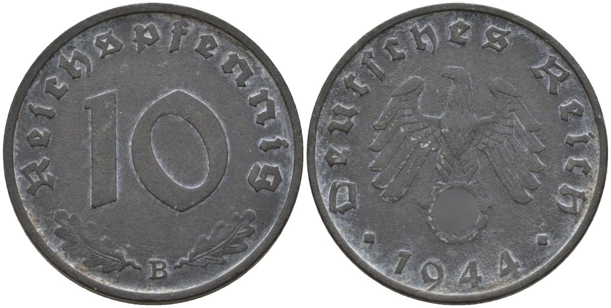 Германия 10 рейхспфеннигов 1944 B KM 101, J.371 цинк 4151-315