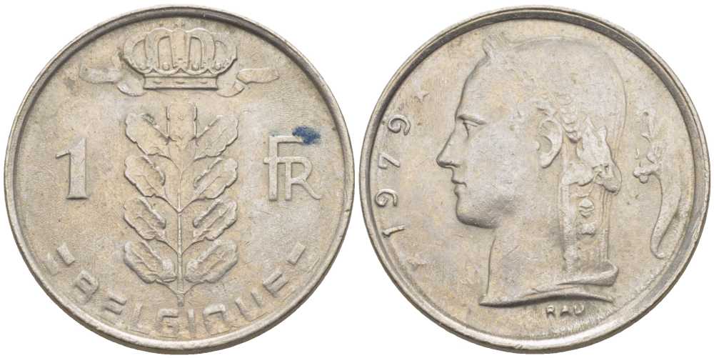 БЕЛЬГИЯ 1 ФРАНК 1979 BELGIQUE, БОДУЭН I (1951-1993) KM 142.1 медно-никель 119-531