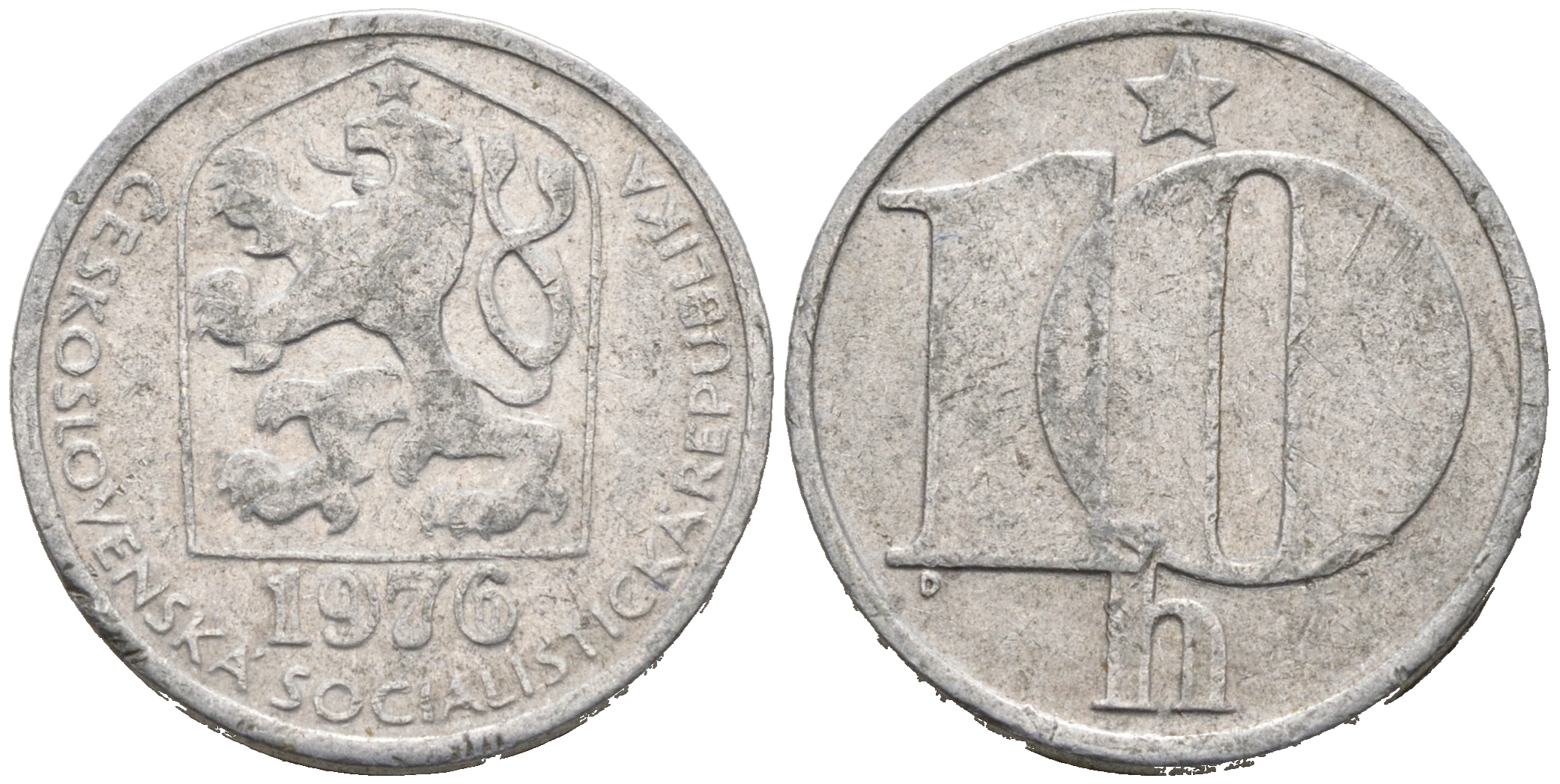 ЧЕХОСЛОВАКИЯ 10 ГЕЛЛЕРОВ 1976 СОЦИАЛИСТИЧЕСКАЯ РЕСПУБЛИКА KM 80 алюминий 75-919