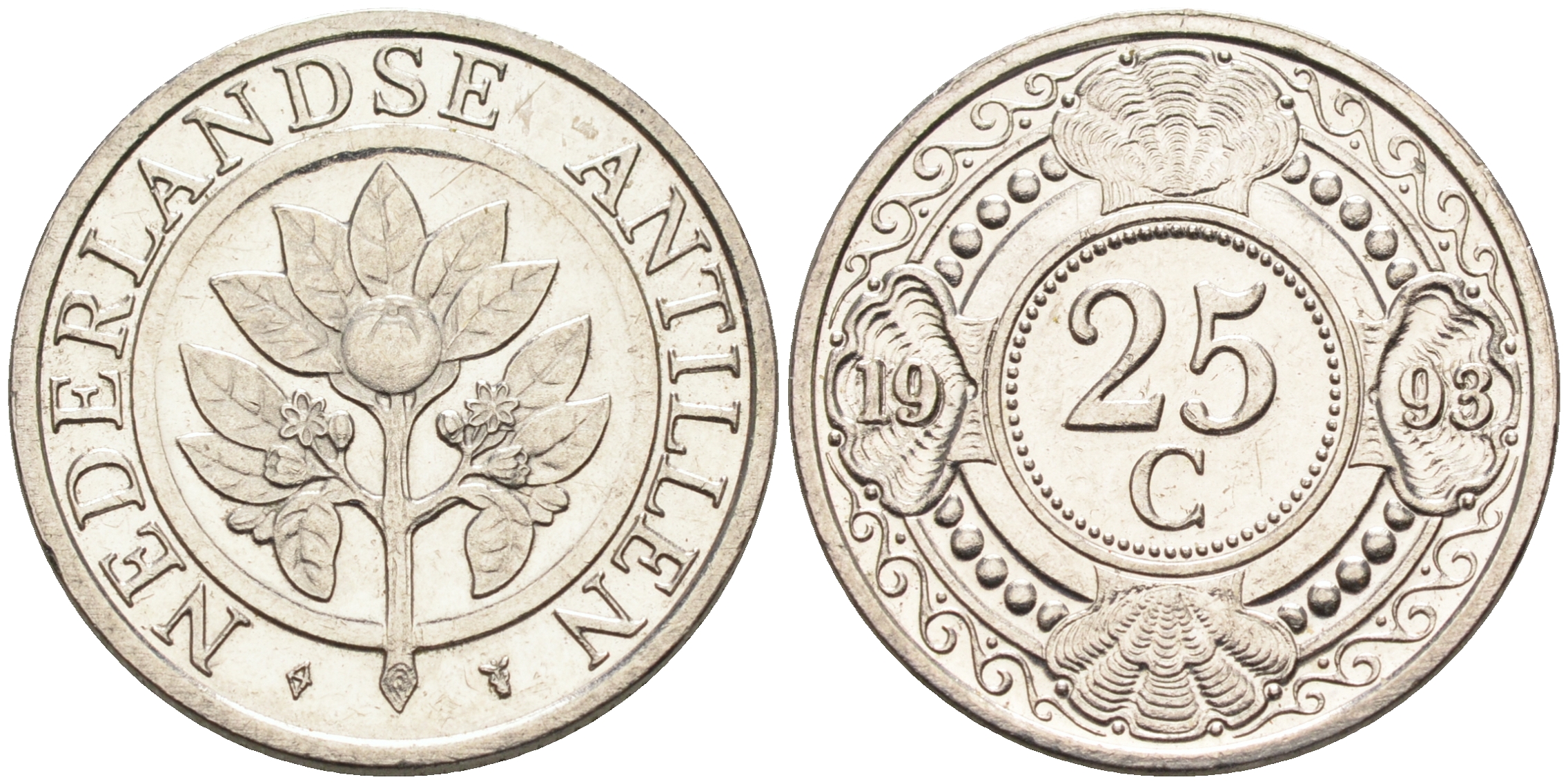 Нидерландские Антилы 25 центов 1993 Беатрикс (1980-2013) KM 35 сталь плакированная никелем 4169-423