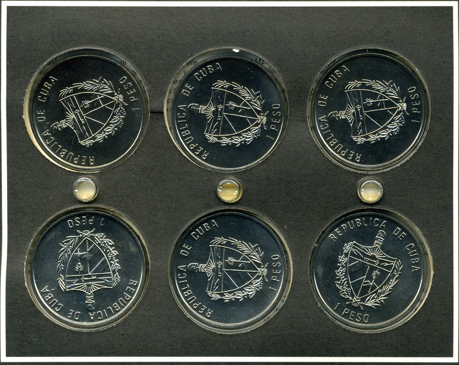 Куба набор из 6 монет по 1 песо 1994 серия карибская фауна эмаль KM 439,460,466.1,467.1,497, 498.1 UNC 7-4-1-28