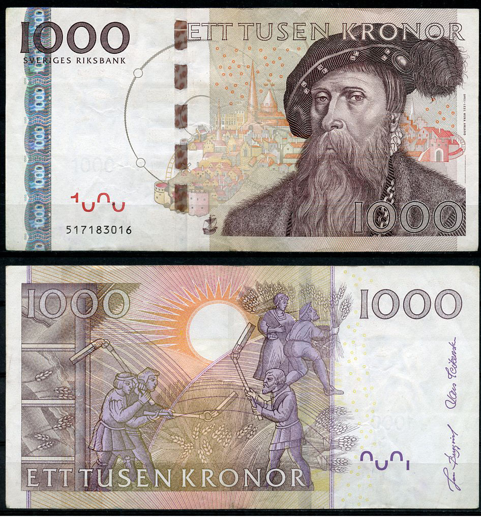 Швеция 1000 крон 2005 Густав I Ваза, обмолот зерна Pick 67 a  бумага  451-863-2