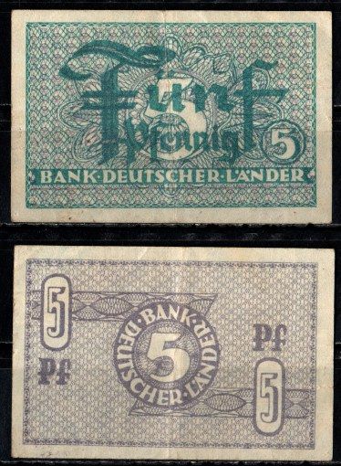 ФРГ 5 пфеннигов ND (1948) Pick 11 бумага 8616-46-2-2