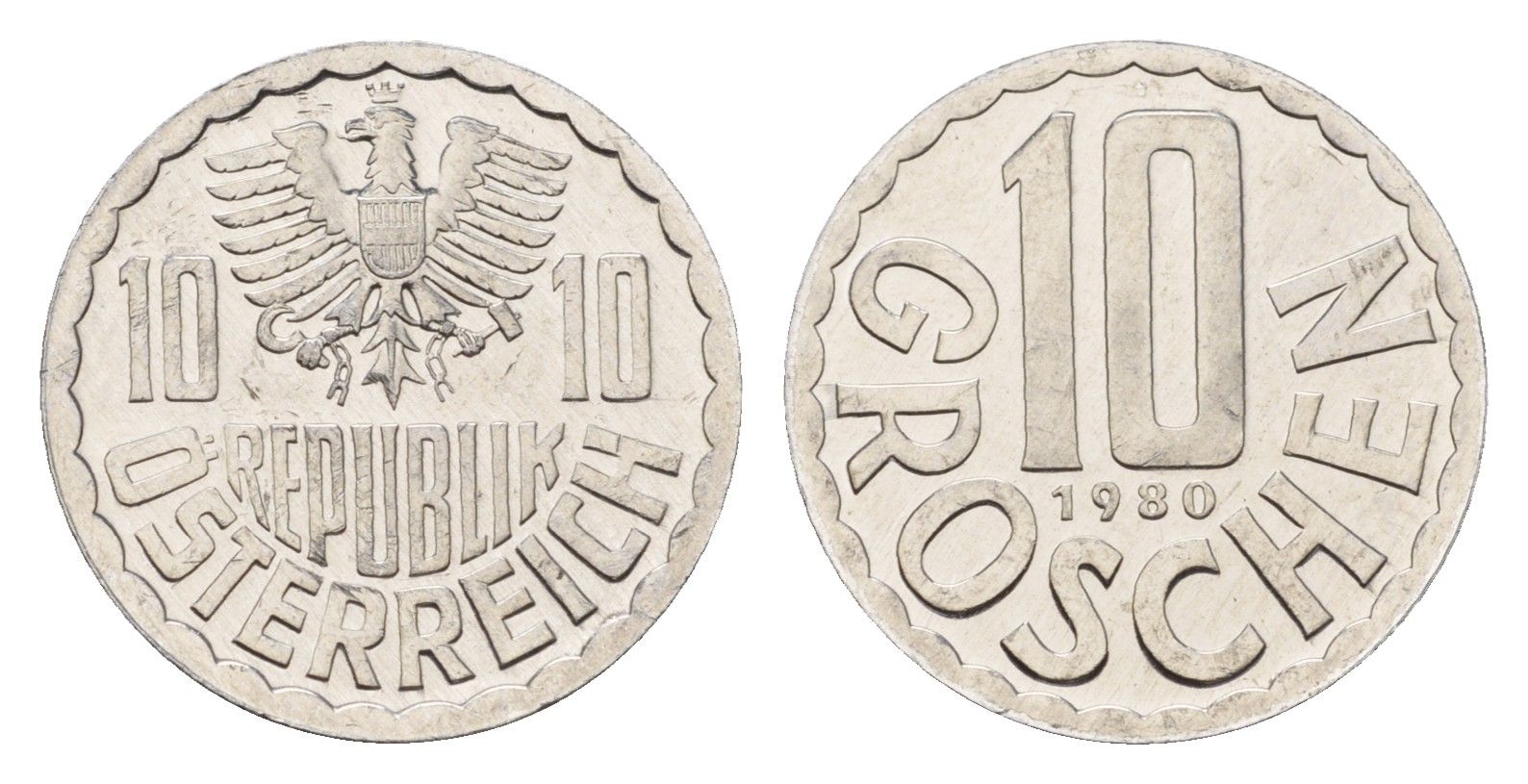 Австрия 10 грошей 1980 KM 2878 алюминий PROOF 187-1058
