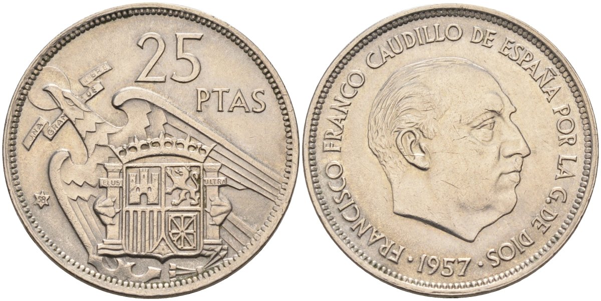 Испания 25 песет 1957(58) Франциско Франко (1939-1975) KM 787 медно-никель XF-UNC 4583-1026