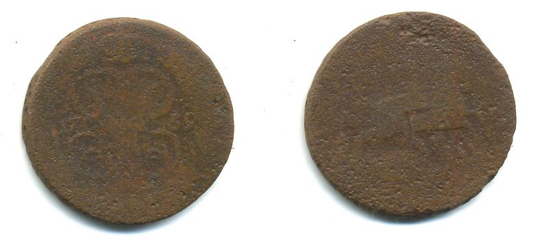 РОССИЯ 1 КОПЕЙКА 1759 медь 61-552