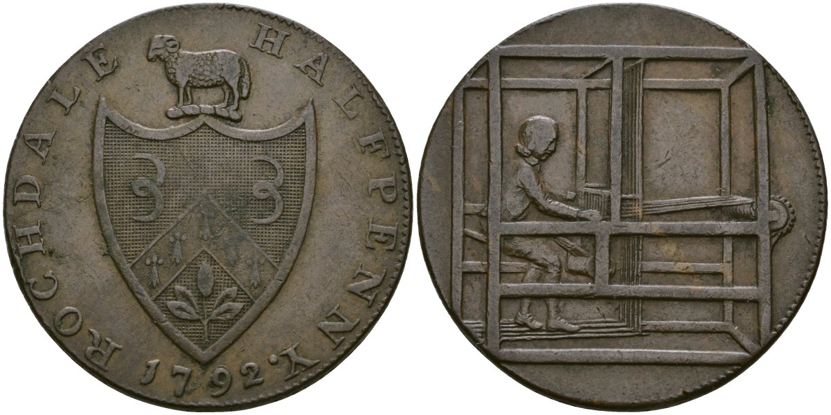 Великобритания, Ланкашир 1/2 пенни 1792 токены Кондера Dalton & Hamer 143-147 медь 1529-525