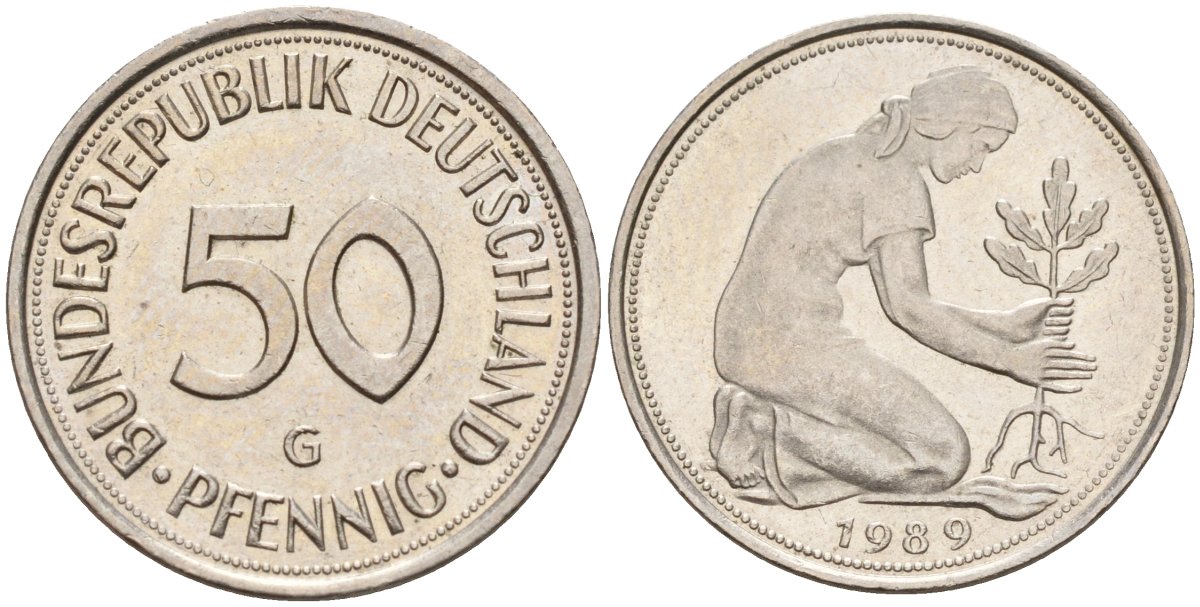 ФРГ 50 пфеннигов 1989 G KM 109, J. 384 медно-никель 4177-726