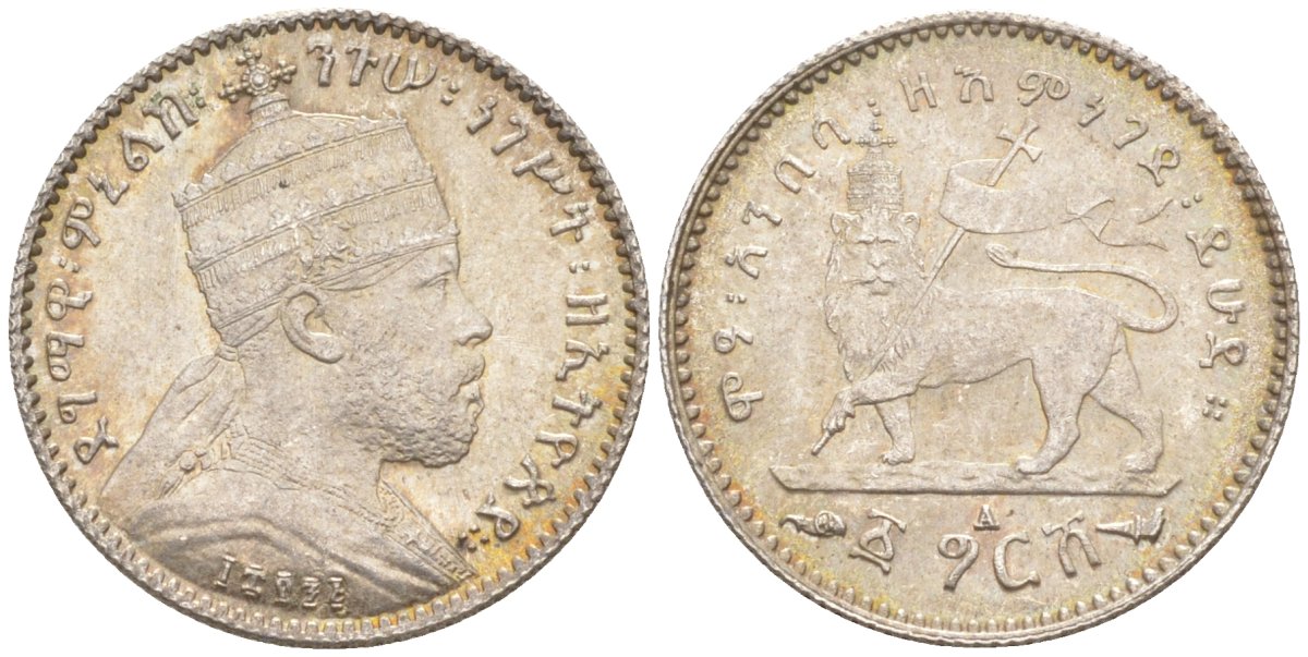 Эфиопия 1 гирш 1903-1928 ЕЕ 1895, А, Менелик II (1889-1913) KM 12 серебро аUNC 1523-724
