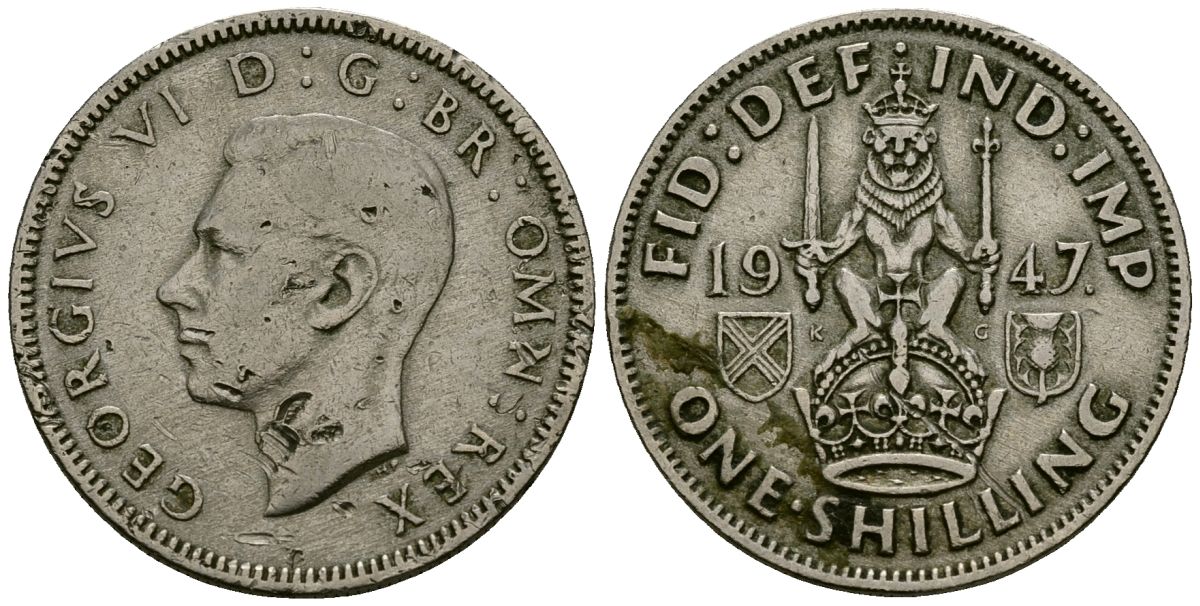 Великобритания 1 шиллинг 1947 Георг VI (1936-1952), Шотландский герб KM 864, Spink 4104 медно-никель 4167-1244