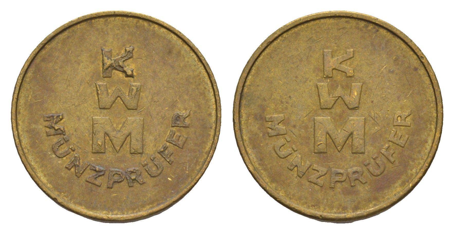 Германия жетон для автомойке KWM диаметр 22 мм, вес 6,35 гр латунь 4656-316