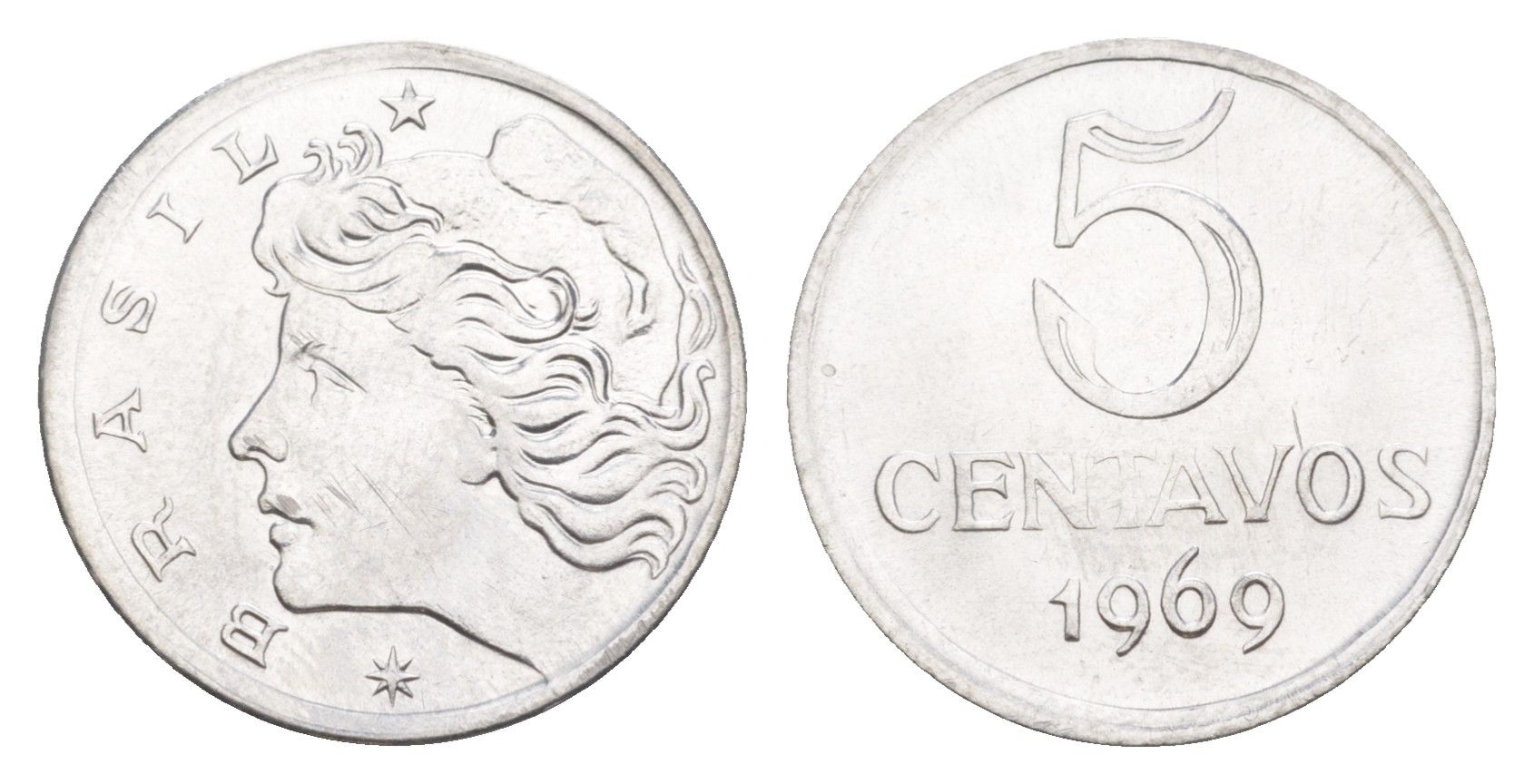 Бразилия 5 сентаво 1969 KM 577.2 нержавеющая сталь UNC 4644-421