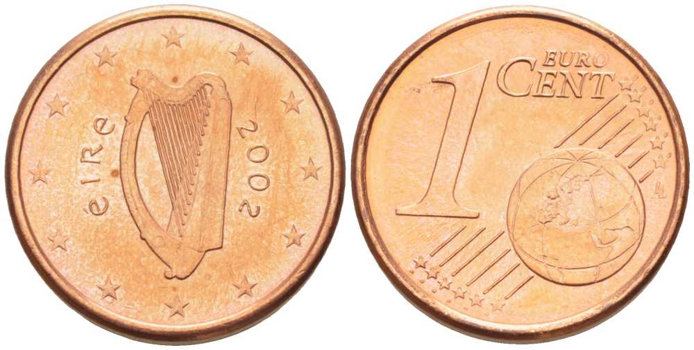 ИРЛАНДИЯ 1 ЕВРОЦЕНТ 2002 KM 32 сталь плакированная медью UNC 214-234