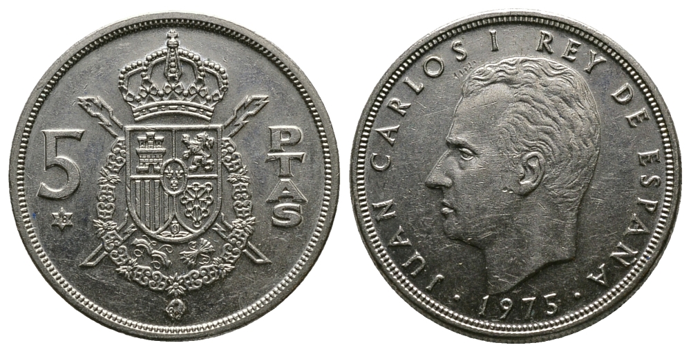 Испания 5 песет 1975 (78) Хуан Карлос I (1975-2014) KM 807 медно-никель 89-1147