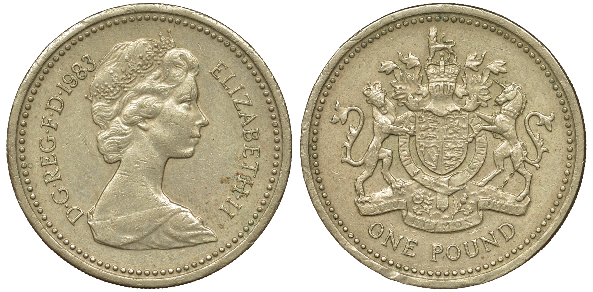 Великобритания 1 фунт 1983 Елизавета II (1952-2022) KM 933, Spink 4221 никель латунь 62-852