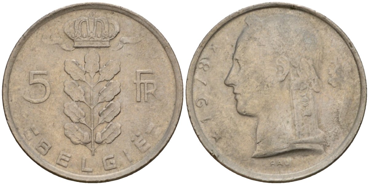 Бельгия 5 франков 1978 Belgie, Бодуэн I (1951-1993) KM 135 медно-никель 4398-122