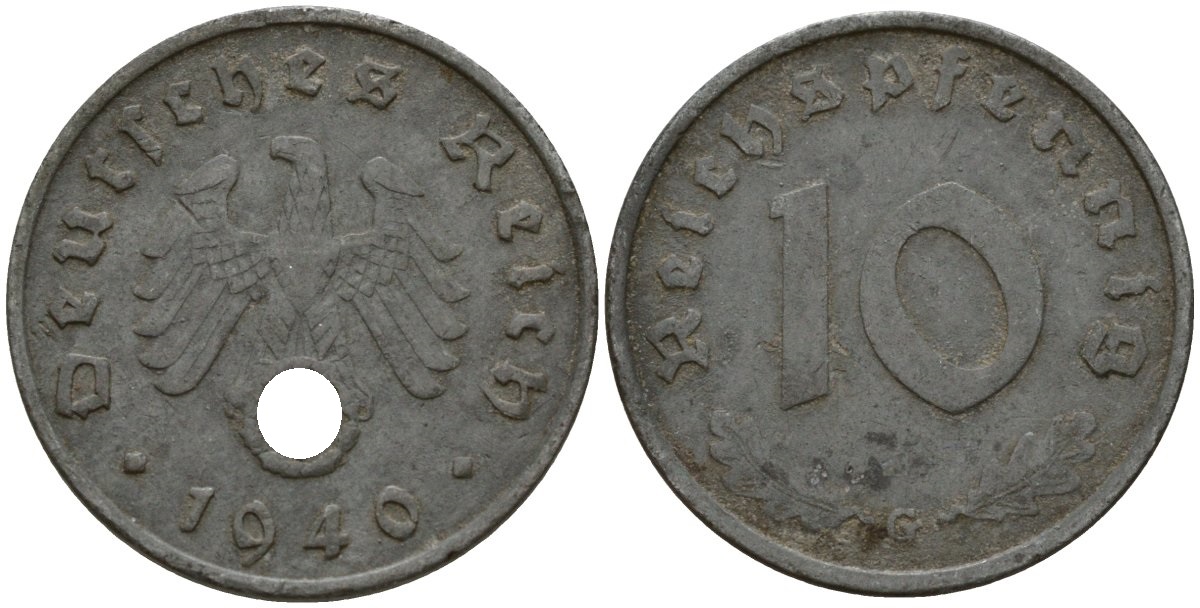 Германия 10 рейхспфеннигов 1940 G KM 101, J. 371 цинк 4187-1035