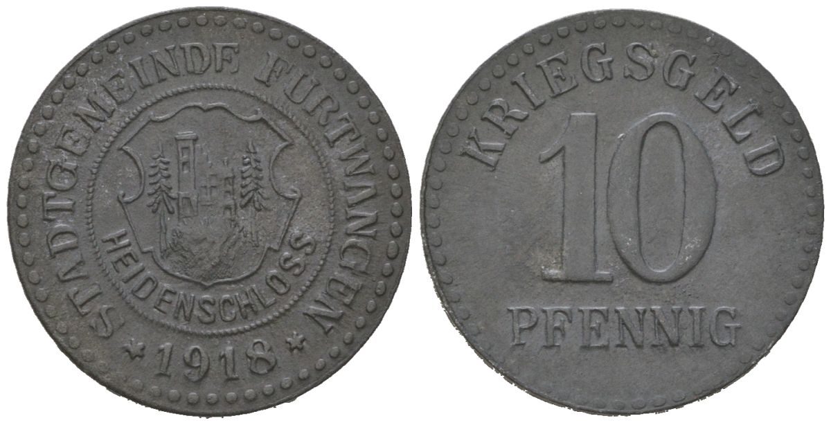 Фуртванген (Баден) 10 пфеннигов 1918 Funck 148.2, Men05 8622.2 цинк 4596-263