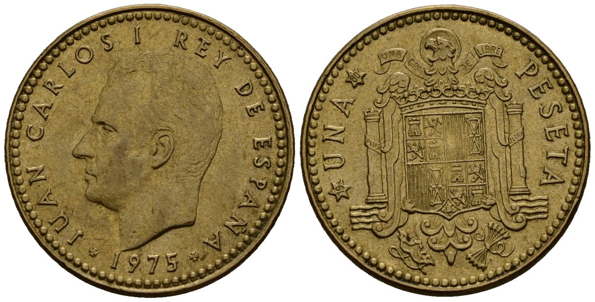 Испания 1 песета 1975 Хуан Карлос I (1975-2014) KM 806 алюминиевая бронза 4176-333