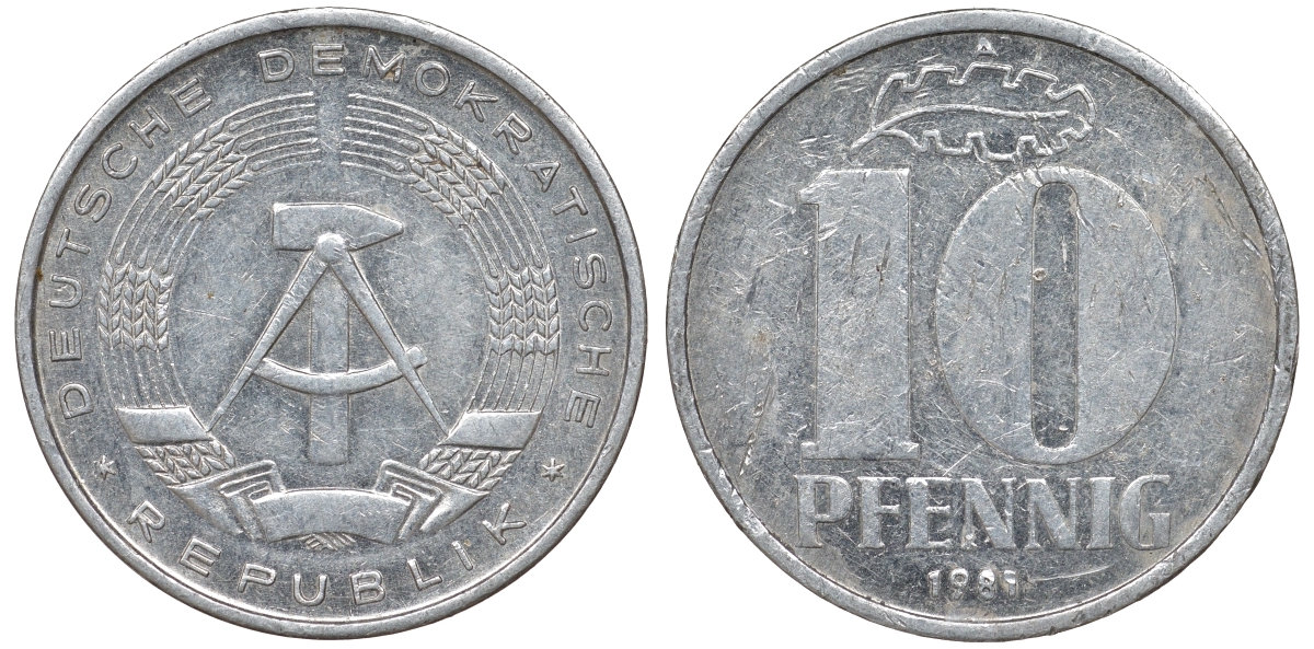 ГДР 10 пфеннигов 1981 А KM 10 алюминий 62-851
