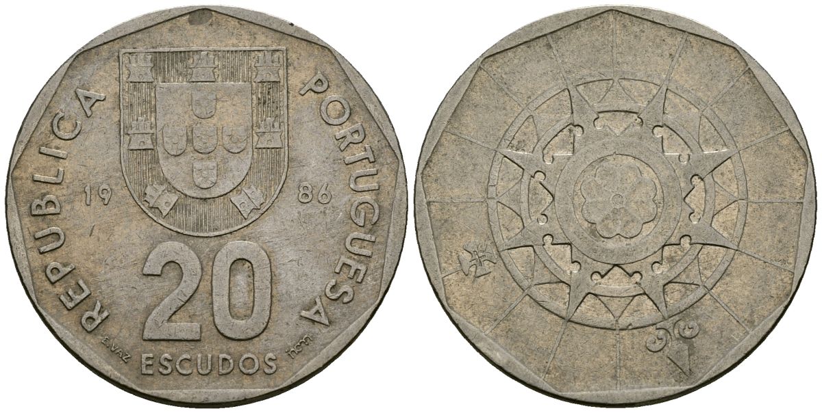 Португалия 20 эскудо 1986 KM 634 медно-никель 4120-1011