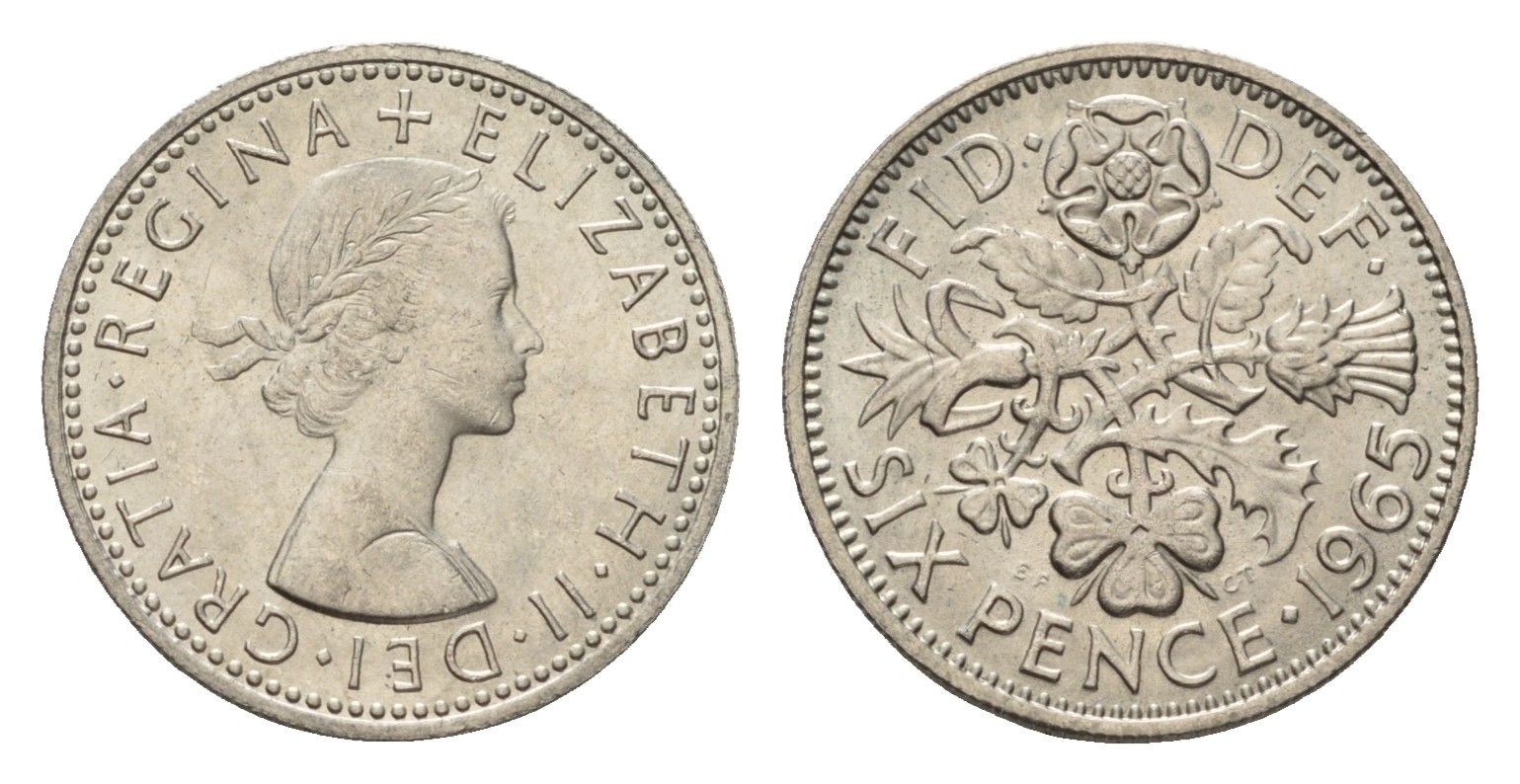 Великобритания 6 пенсов 1965 Елизавета II (1952-2022) KM 903, Spink 4149 медно-никель 4655-266