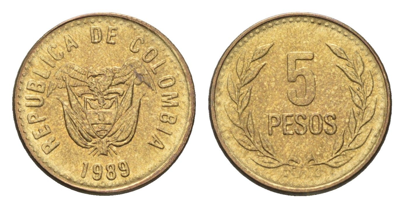 Колумбия 5 песо 1989 KM 280 медь алюминий никель UNC 4664-137