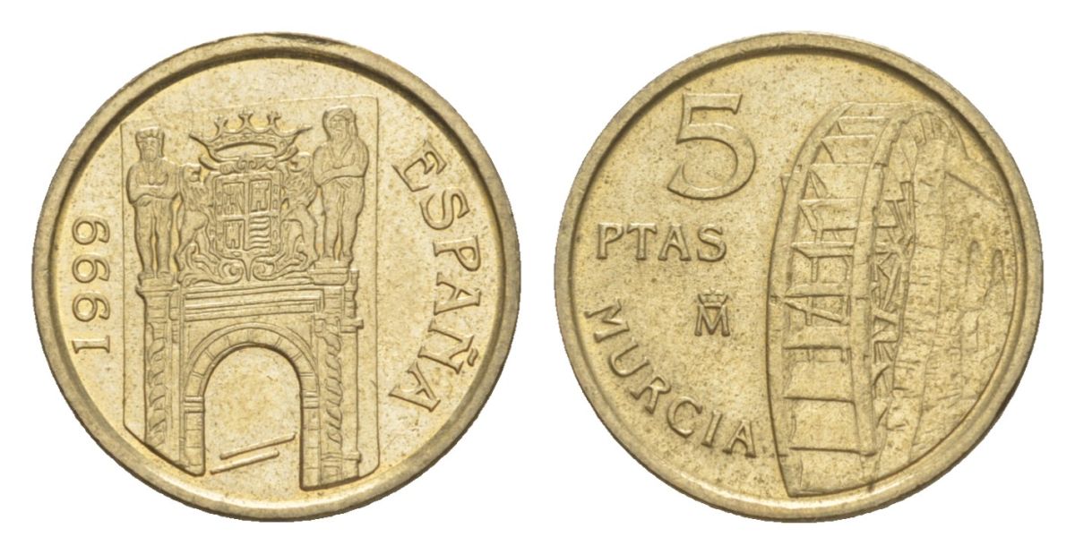 Испания 5 песет 1999 Мурсия KM 1008 алюминиевая бронза 4632-348