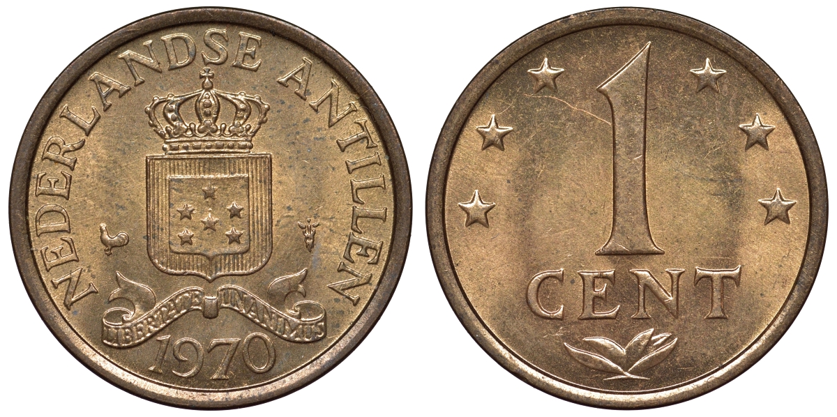 Нидерландские Антилы 1 цент 1970 Юлиана (1948-1980) KM 8 бронза UNC 4118-852
