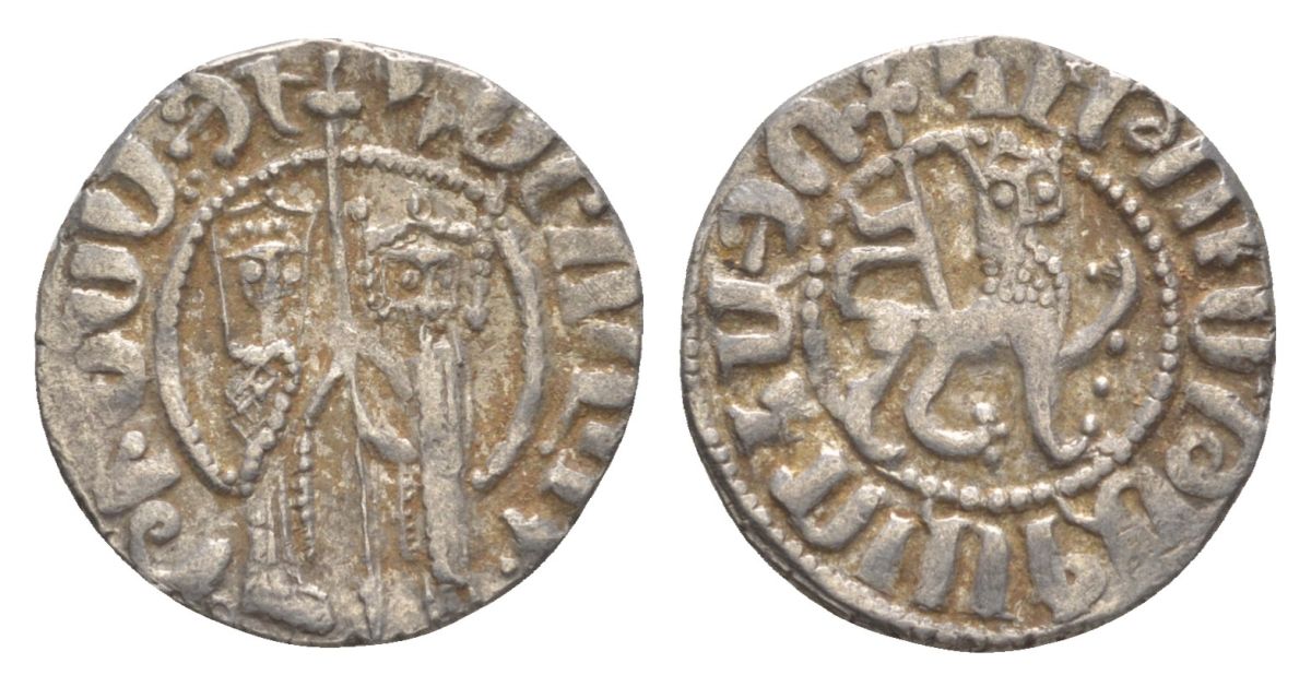 Киликийская Армения трам 1226-1271 Хетум I и царица Забель, держат крест/лев с патриаршим крестом  серебро    1516-334