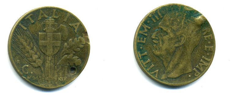 ИТАЛИЯ 10 ЧЕНТЕЗИМО 1941 бронза 57-1021