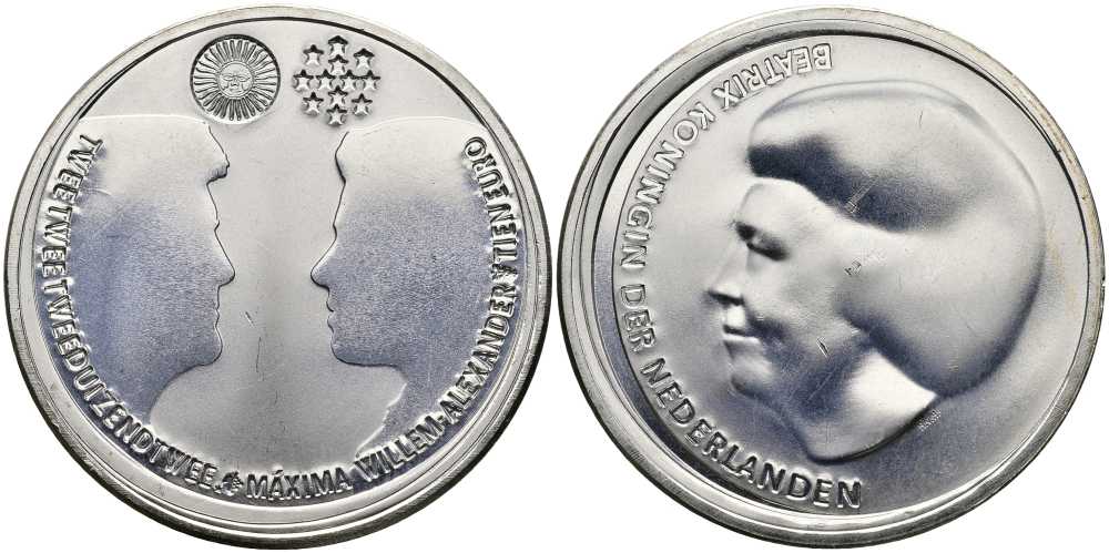 Нидерланды 10 евро 2002 королевская свадьба Виллема-Александра и принцессы Максимы KM 243 серебро UNC 650-1113