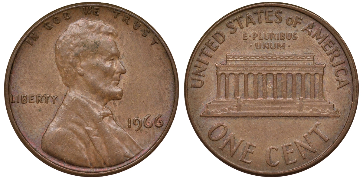 США 1 ЦЕНТ 1966 ЛИНКОЛЬН KM 201 медь цинк 62-647