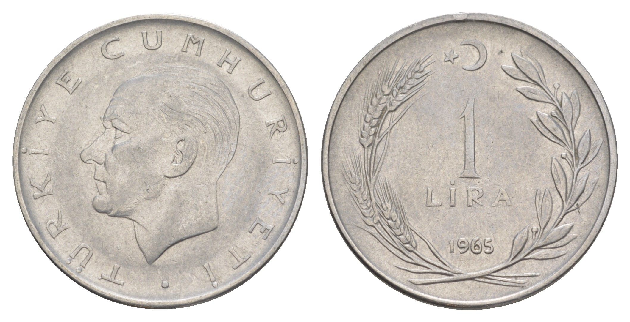 Турция 1 лира 1965 Кемаль Ататюрк KM 889a.1 нержавеющая сталь 4648-743