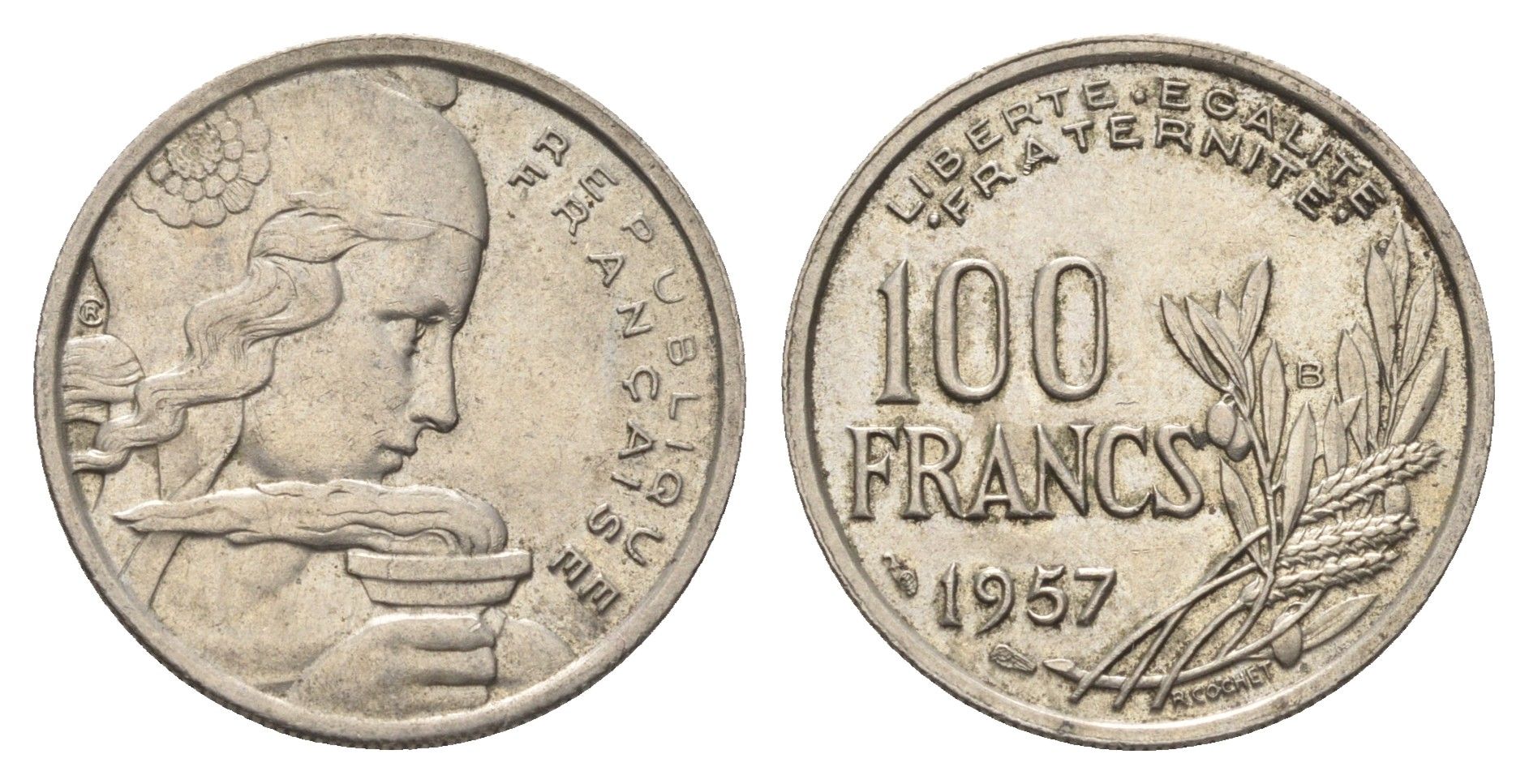 Франция 100 франков 1957 B KM 919.2 медно-никель    4660-333