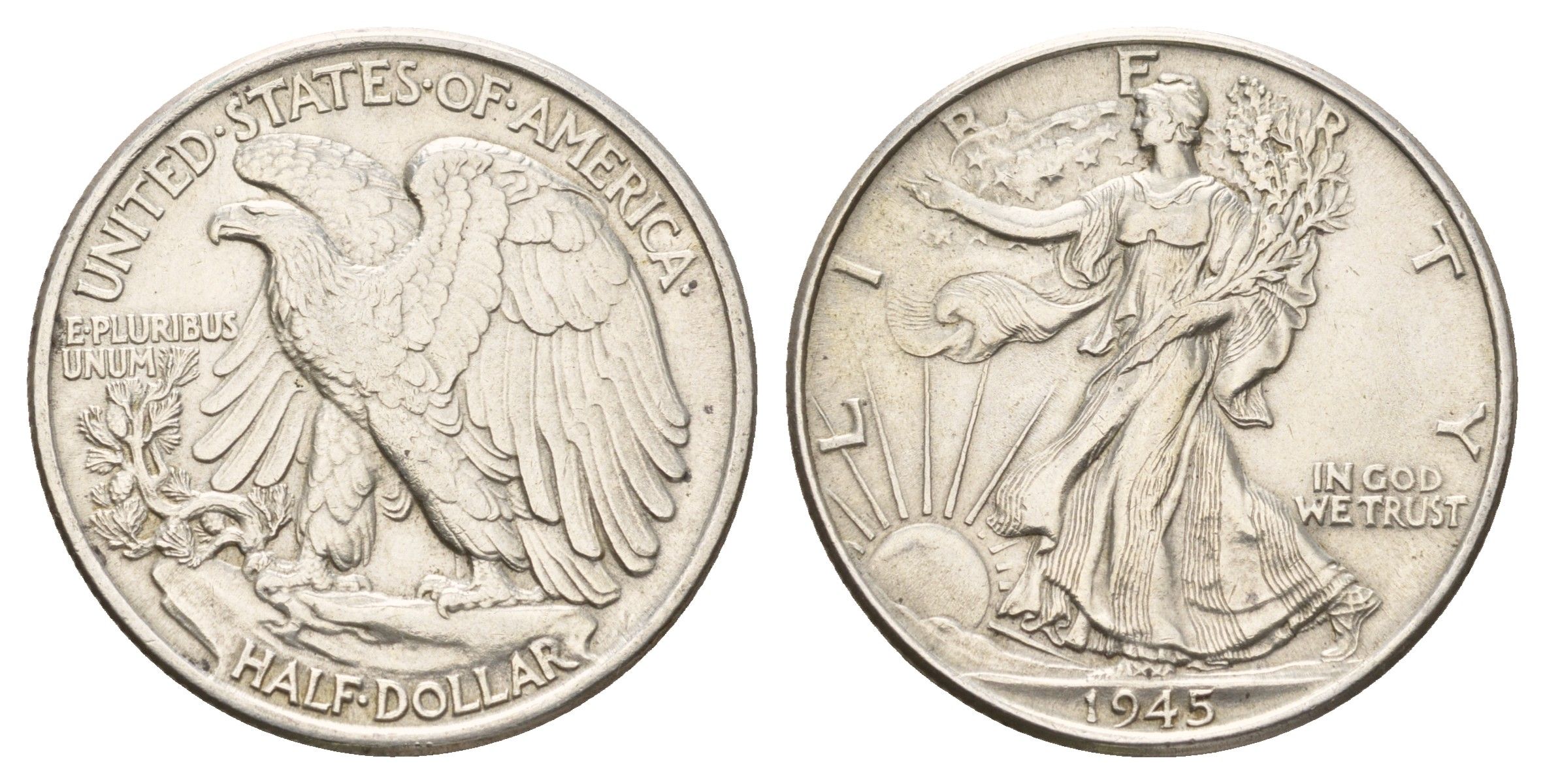 США 1/2 доллара (50 центов) 1945 KM 142 серебро 3711-445