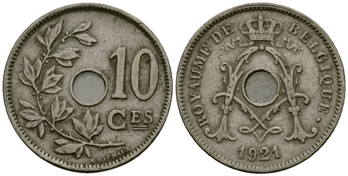 Бельгия 10 сантимов 1921 Belgique KM 85 медно-никель 4172-857